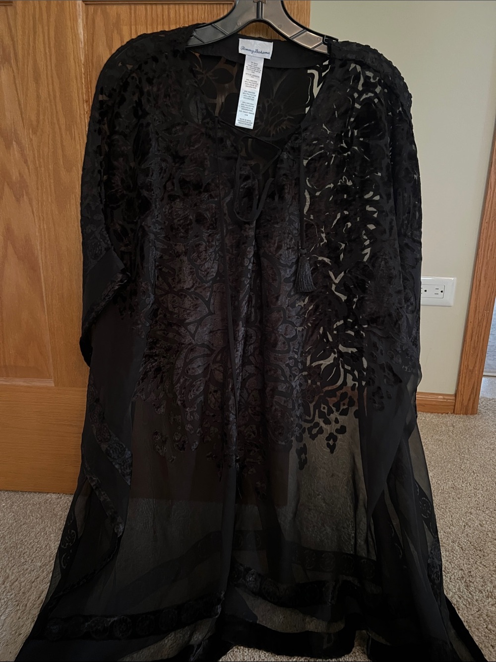 Tommy Bahama Black Sheer Embroidered Swim Coverup